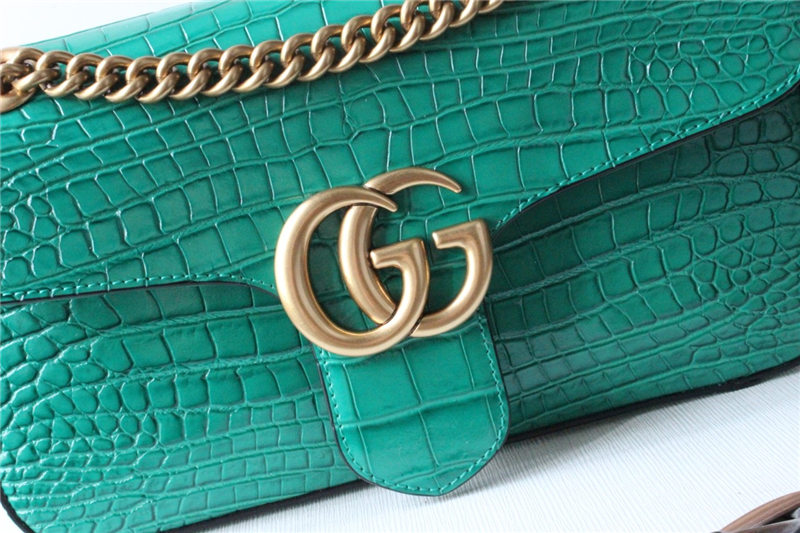 GG Marmont small shoulder bag Crocodile 443497 Green High