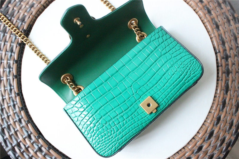 GG Marmont small shoulder bag Crocodile 443497 Green High