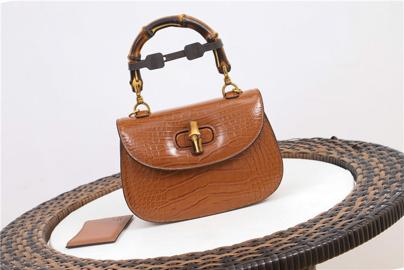 Gucci Bamboo 1947 small top handle bag Crocodile 675797 Brown High