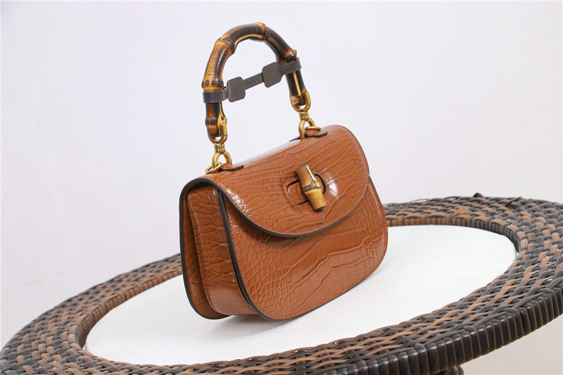 Gucci Bamboo 1947 small top handle bag Crocodile 675797 Brown High