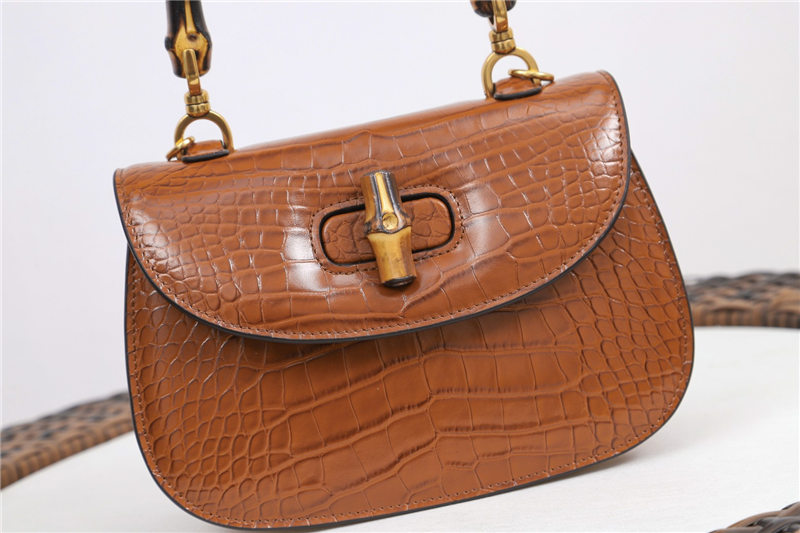 Gucci Bamboo 1947 small top handle bag Crocodile 675797 Brown High