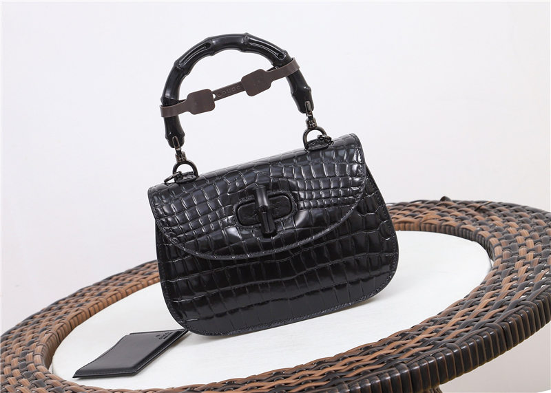 Gucci Bamboo 1947 small top handle bag Crocodile 675797 Black High