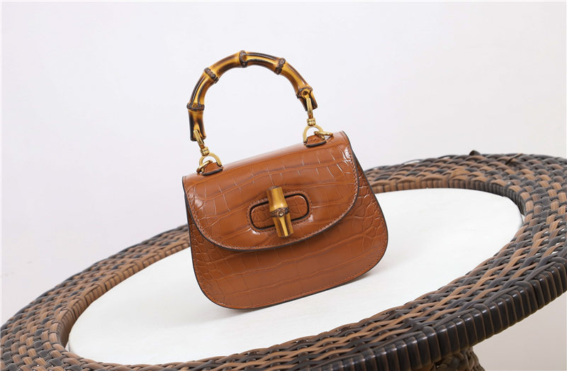 Gucci Bamboo 1947 mini top handle bag Crocodile 686864 Brown High