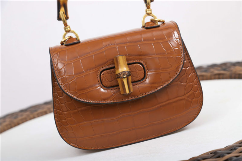 Gucci Bamboo 1947 mini top handle bag Crocodile 686864 Brown High