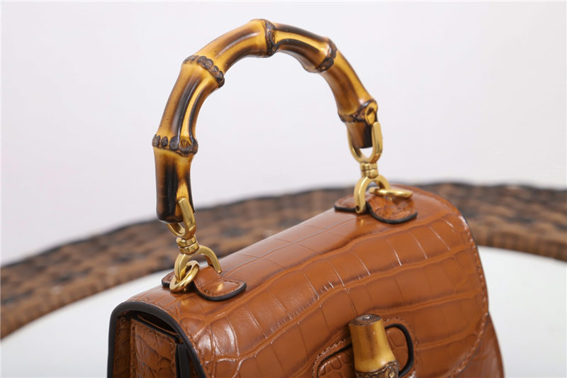 Gucci Bamboo 1947 mini top handle bag Crocodile 686864 Brown High