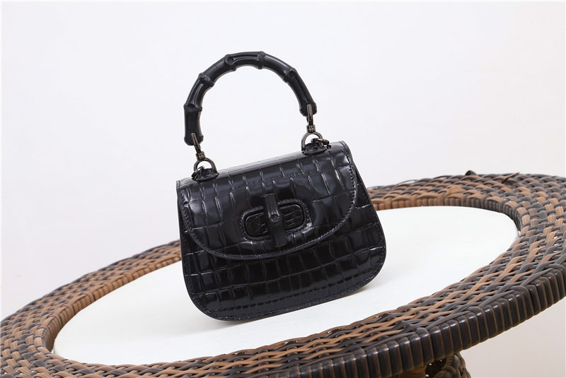 Gucci Bamboo 1947 mini top handle bag Crocodile 686864 Black High