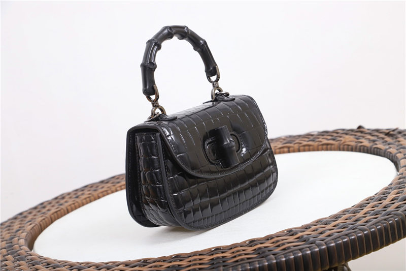 Gucci Bamboo 1947 mini top handle bag Crocodile 686864 Black High