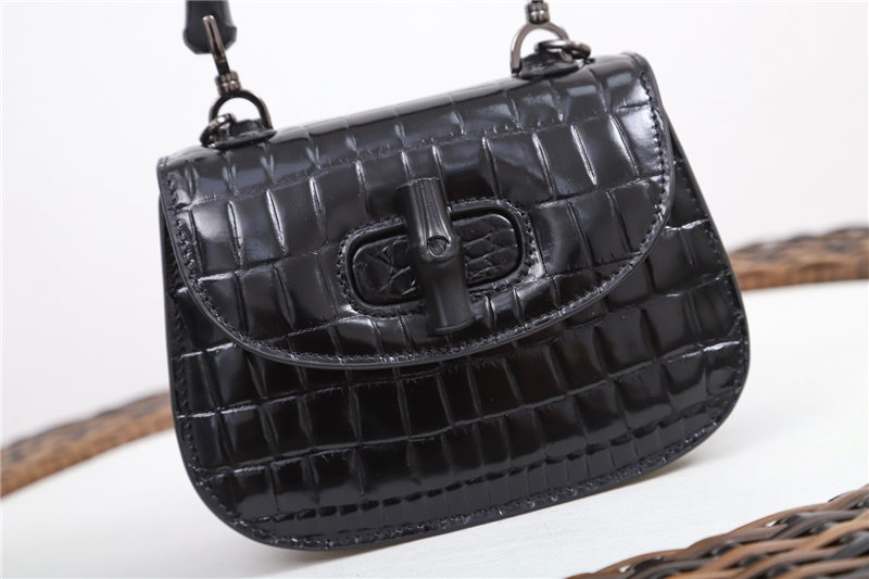 Gucci Bamboo 1947 mini top handle bag Crocodile 686864 Black High