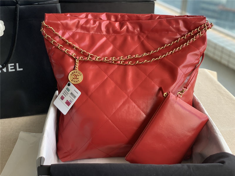 Chanel 22 LARGE HANDBAG Shiny Calfskin & Gold-Tone Metal AS3262 Red High