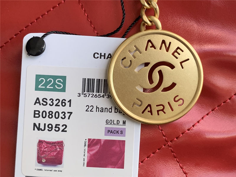 Chanel 22 MEDIUM HANDBAG Shiny Calfskin & Gold-Tone Metal AS3261 Red High