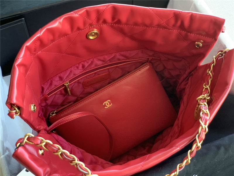 Chanel 22 SMALL HANDBAG Shiny Calfskin & Gold-Tone Metal AS3260 Red High