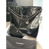 Chanel 22 LARGE HANDBAG Shiny Calfskin & Silver-Tone Metal AS3262 Black High