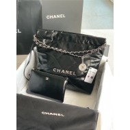 Chanel 22 SMALL HANDBAG Shiny Calfskin & Silver-Tone Metal AS3260 Black High