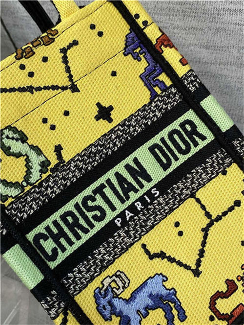 MINI Dior BOOK TOTE PHONE BAG Multicolor Dior Pixel Zodiac Embroidery Yellow High