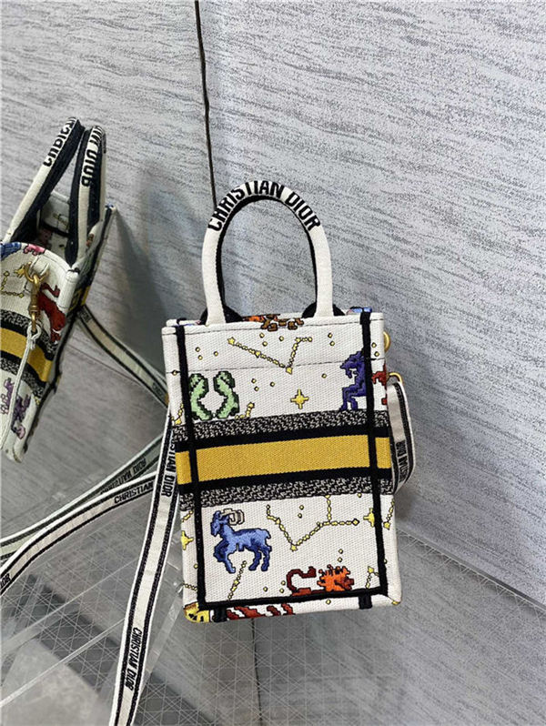 MINI Dior BOOK TOTE PHONE BAG Multicolor Dior Pixel Zodiac Embroidery High