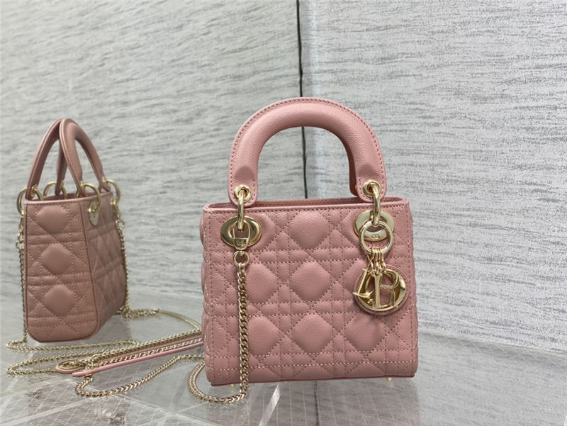 MINI LADY Dior BAG Grained Cannage Calfskin Pink Gold-Metal High