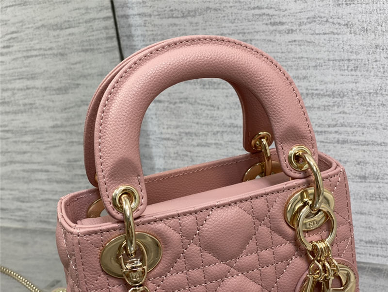 MINI LADY Dior BAG Grained Cannage Calfskin Pink Gold-Metal High