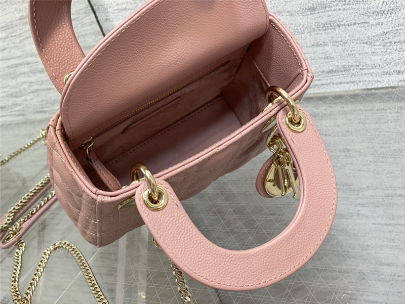 MINI LADY Dior BAG Grained Cannage Calfskin Pink Gold-Metal High