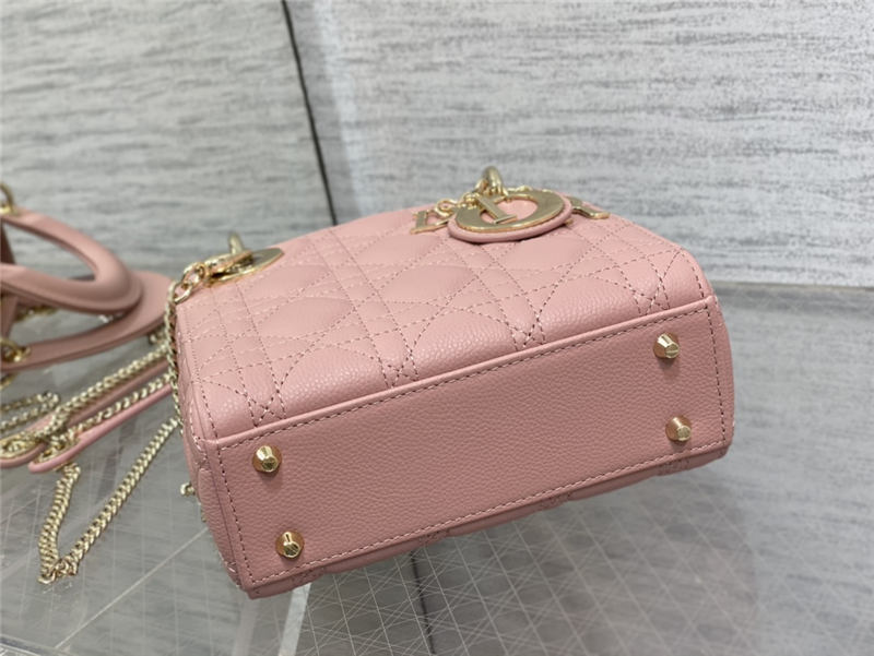 MINI LADY Dior BAG Grained Cannage Calfskin Pink Gold-Metal High