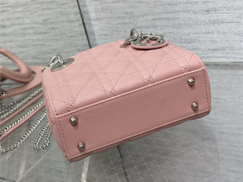 MINI LADY Dior BAG Grained Cannage Calfskin Pink Silver-Metal High