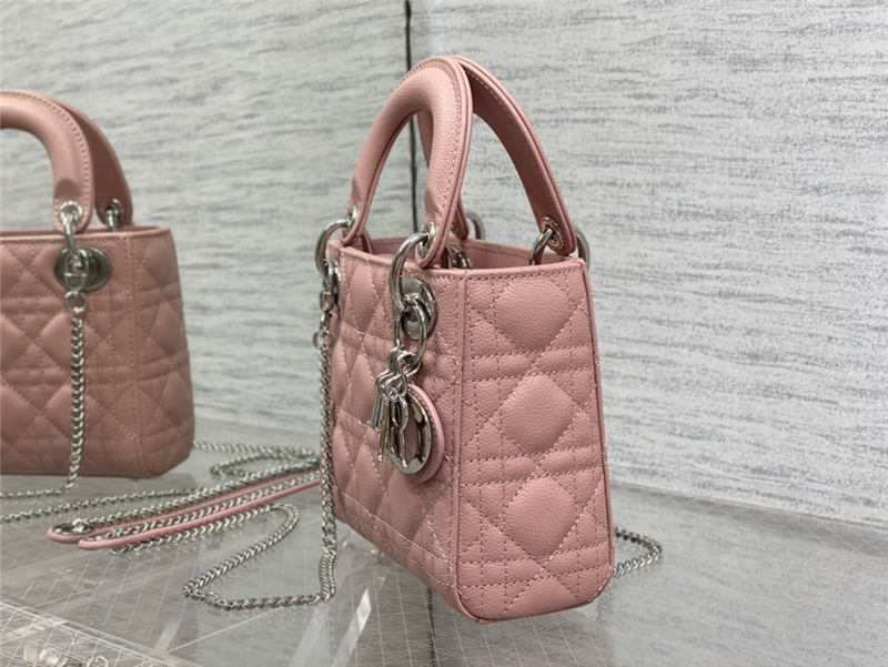 MINI LADY Dior BAG Grained Cannage Calfskin Pink Silver-Metal High