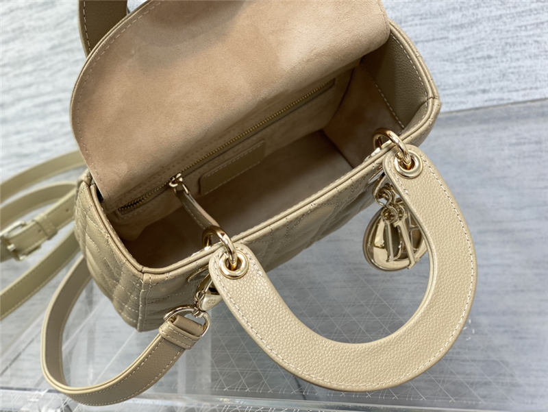 SMALL LADY Dior BAG Grained Cannage Calfskin Natural Gold-Metal High