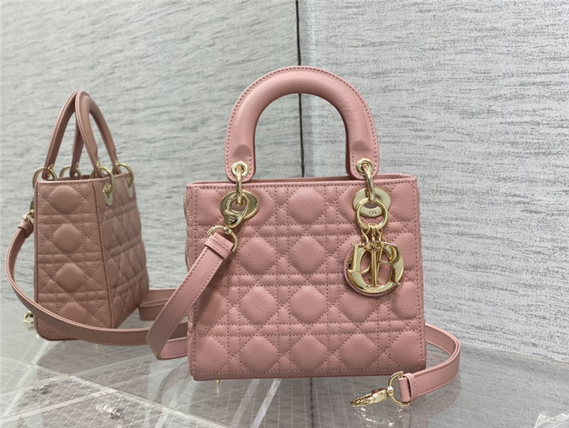 SMALL LADY Dior BAG Grained Cannage Calfskin Pink Gold-Metal High