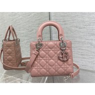 SMALL LADY Dior BAG Grained Cannage Calfskin Pink Silver-Metal High