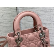 SMALL LADY Dior BAG Grained Cannage Calfskin Pink Silver-Metal High