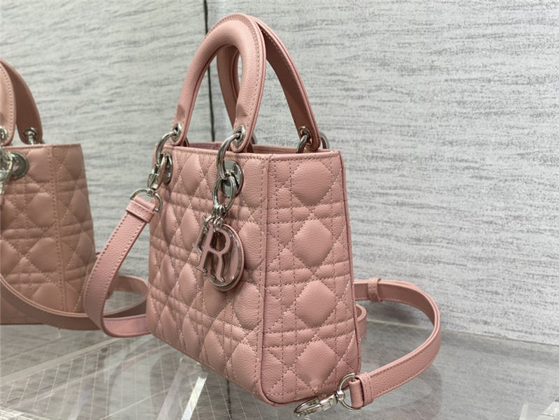 SMALL LADY Dior BAG Grained Cannage Calfskin Pink Silver-Metal High