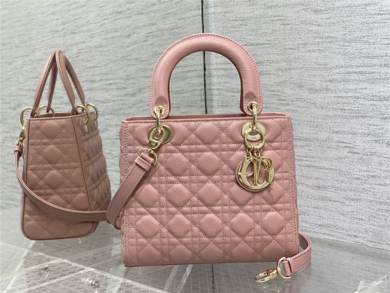 MEDIUM LADY Dior BAG Grained Cannage Calfskin Pink Gold-Metal High