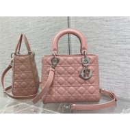 MEDIUM LADY Dior BAG Grained Cannage Calfskin Pink Silver-Metal High