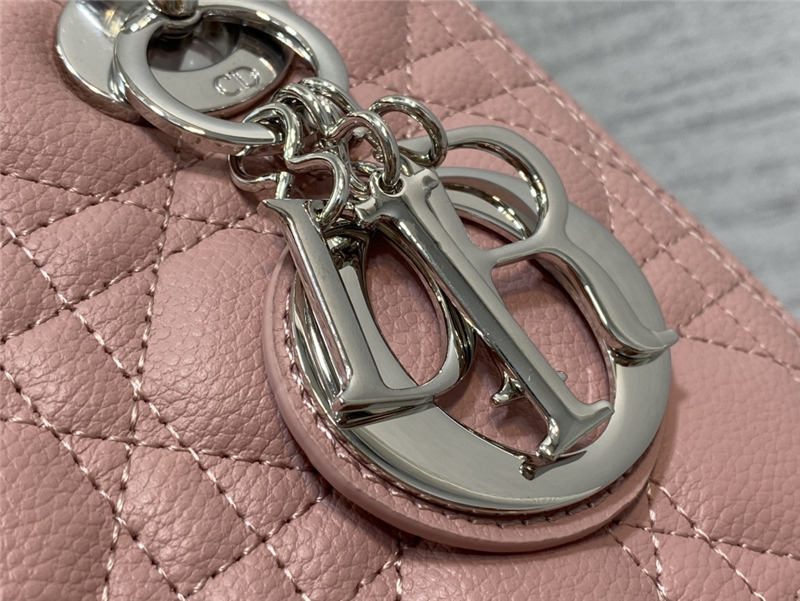 MEDIUM LADY Dior BAG Grained Cannage Calfskin Pink Silver-Metal High