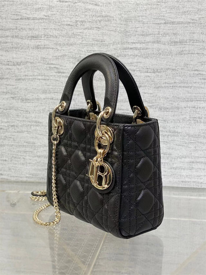 MINI LADY Dior BAG Grained Cannage Calfskin Black Gold-Metal High