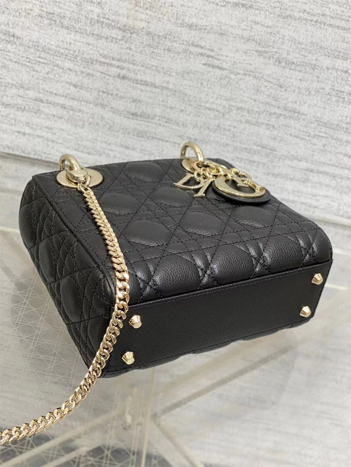 MINI LADY Dior BAG Grained Cannage Calfskin Black Gold-Metal High