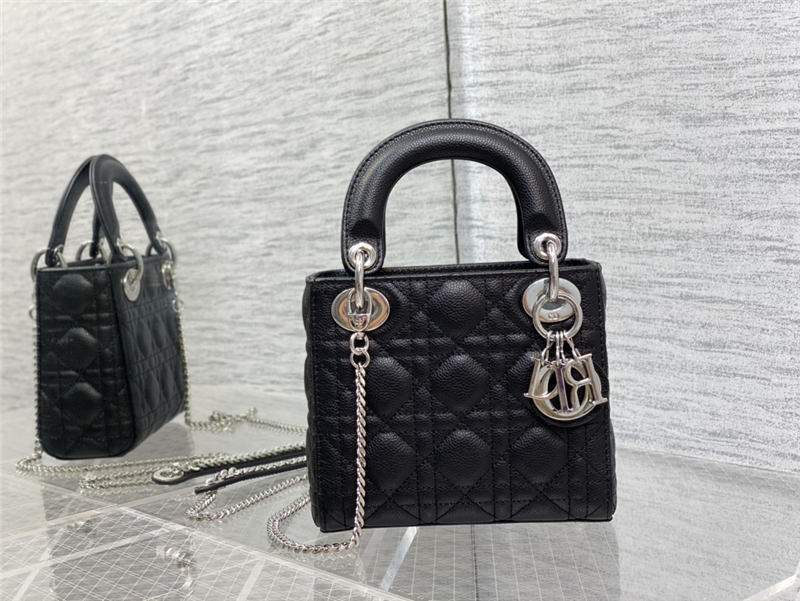 MINI LADY Dior BAG Grained Cannage Calfskin Black Silver-Metal High