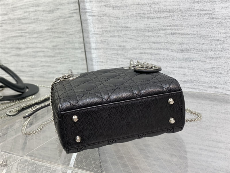 MINI LADY Dior BAG Grained Cannage Calfskin Black Silver-Metal High