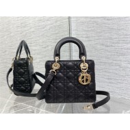 SMALL LADY Dior BAG Grained Cannage Calfskin Black Gold-Metal High