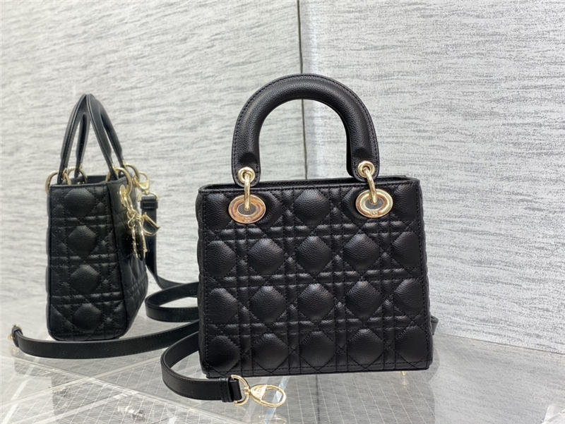 SMALL LADY Dior BAG Grained Cannage Calfskin Black Gold-Metal High