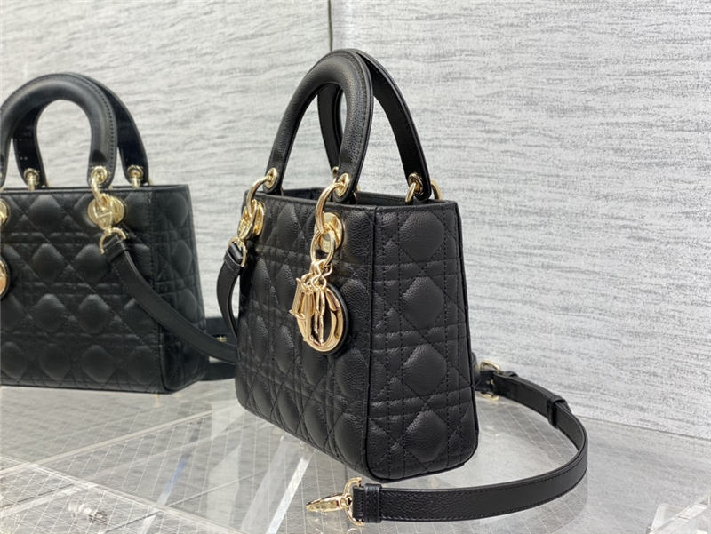 SMALL LADY Dior BAG Grained Cannage Calfskin Black Gold-Metal High