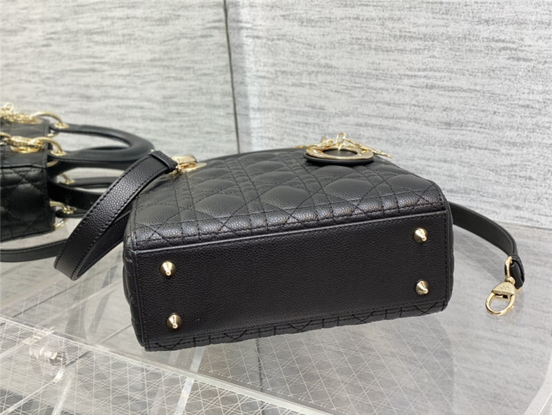 SMALL LADY Dior BAG Grained Cannage Calfskin Black Gold-Metal High