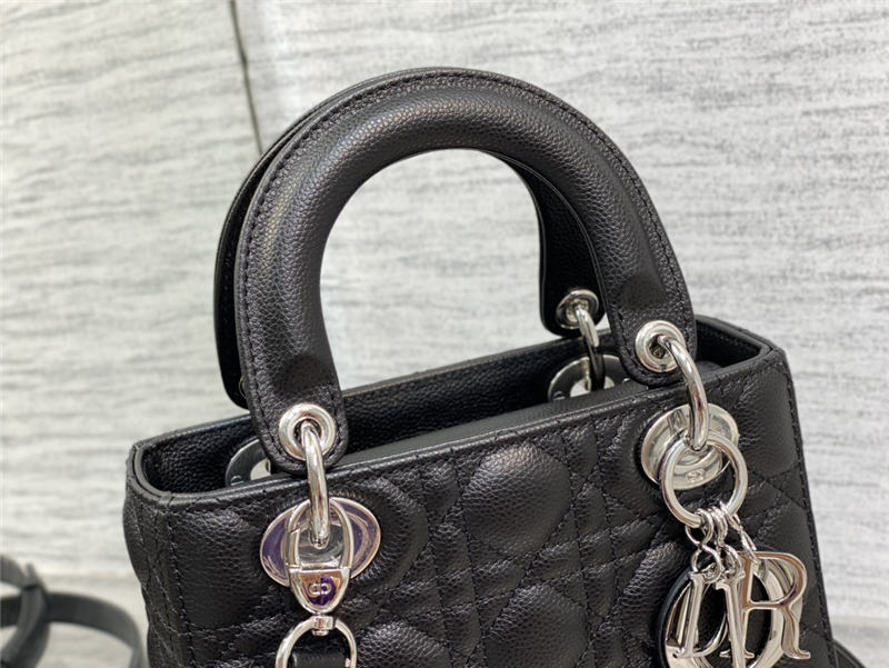 SMALL LADY Dior BAG Grained Cannage Calfskin Black Silver-Metal High