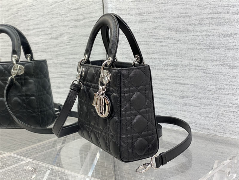 SMALL LADY Dior BAG Grained Cannage Calfskin Black Silver-Metal High