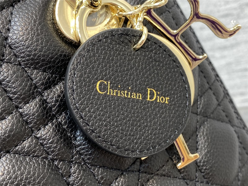 MEDIUM LADY Dior BAG Grained Cannage Calfskin Black Gold-Metal High