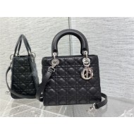 MEDIUM LADY Dior BAG Grained Cannage Calfskin Black Silver-Metal High