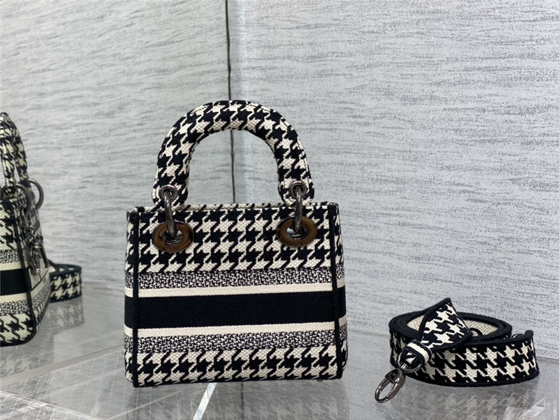 MINI LADY D-LITE BAG Houndstooth Embroidery High