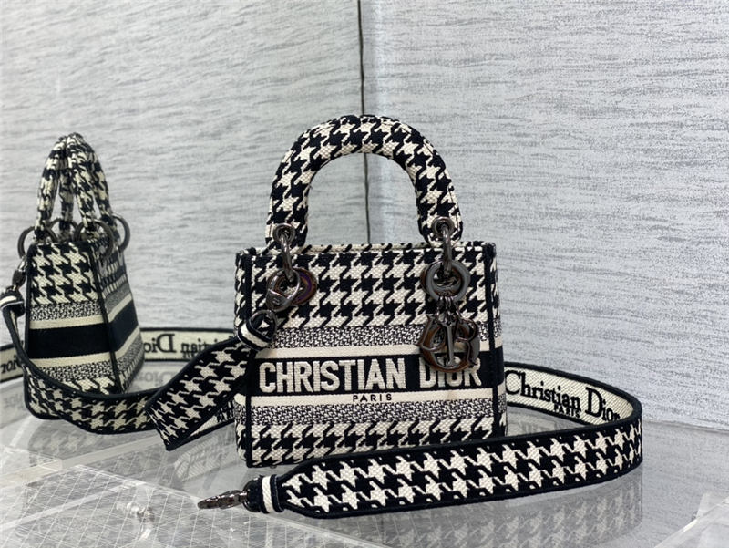 MINI LADY D-LITE BAG Houndstooth Embroidery High