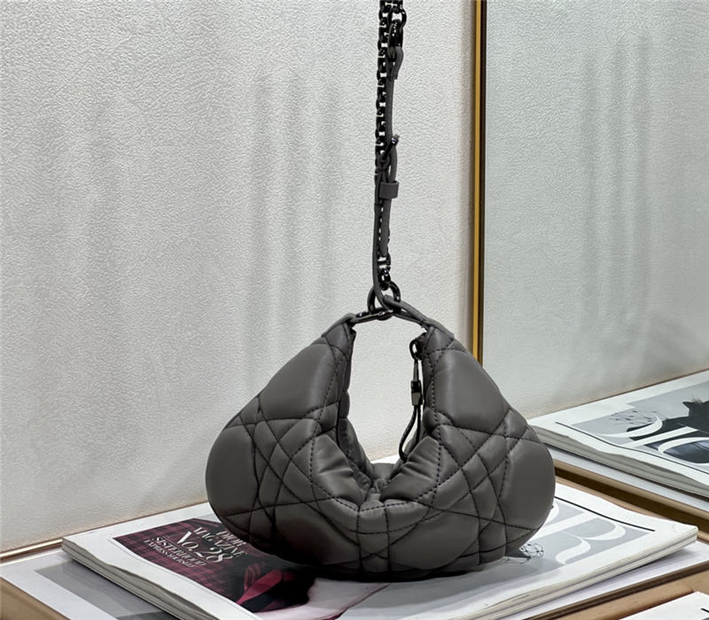 MINI Dior CARO TULIP BAG Quilted Macrocannage Calfskin Grey High