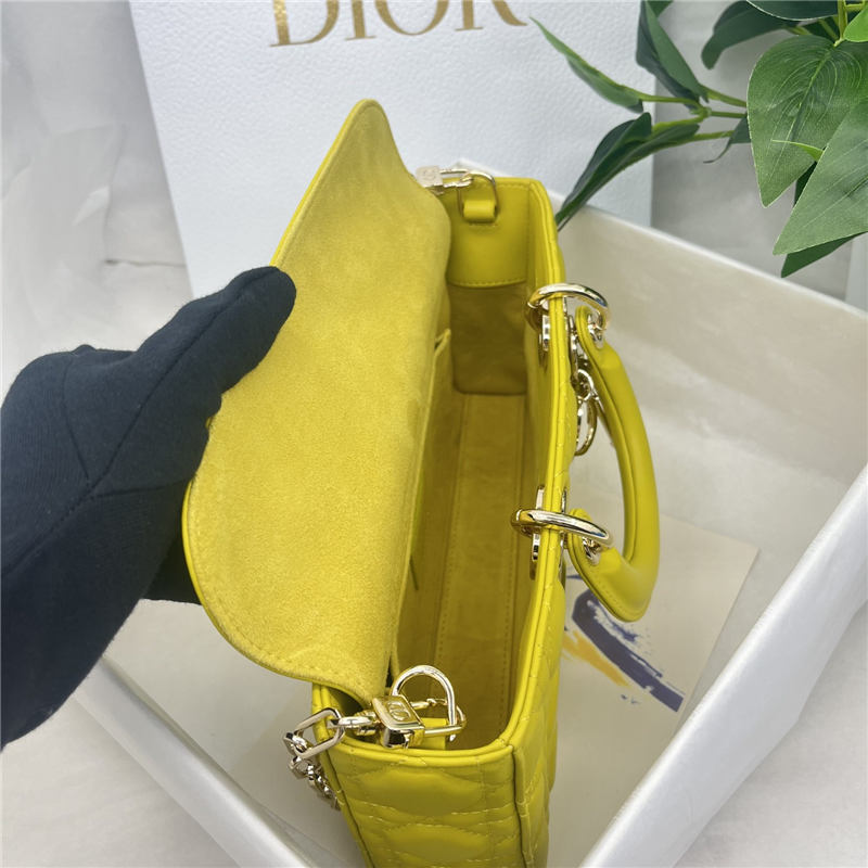 LADY D-JOY BAG MEDIUM Cannage Lambskin Yellow High