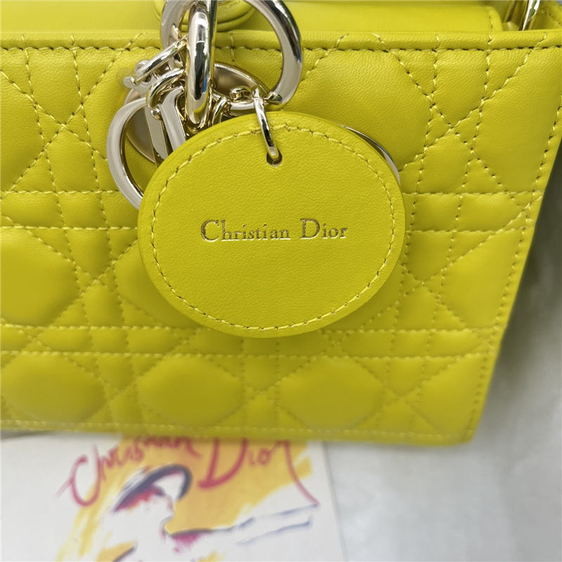 LADY D-JOY BAG MEDIUM Cannage Lambskin Yellow High